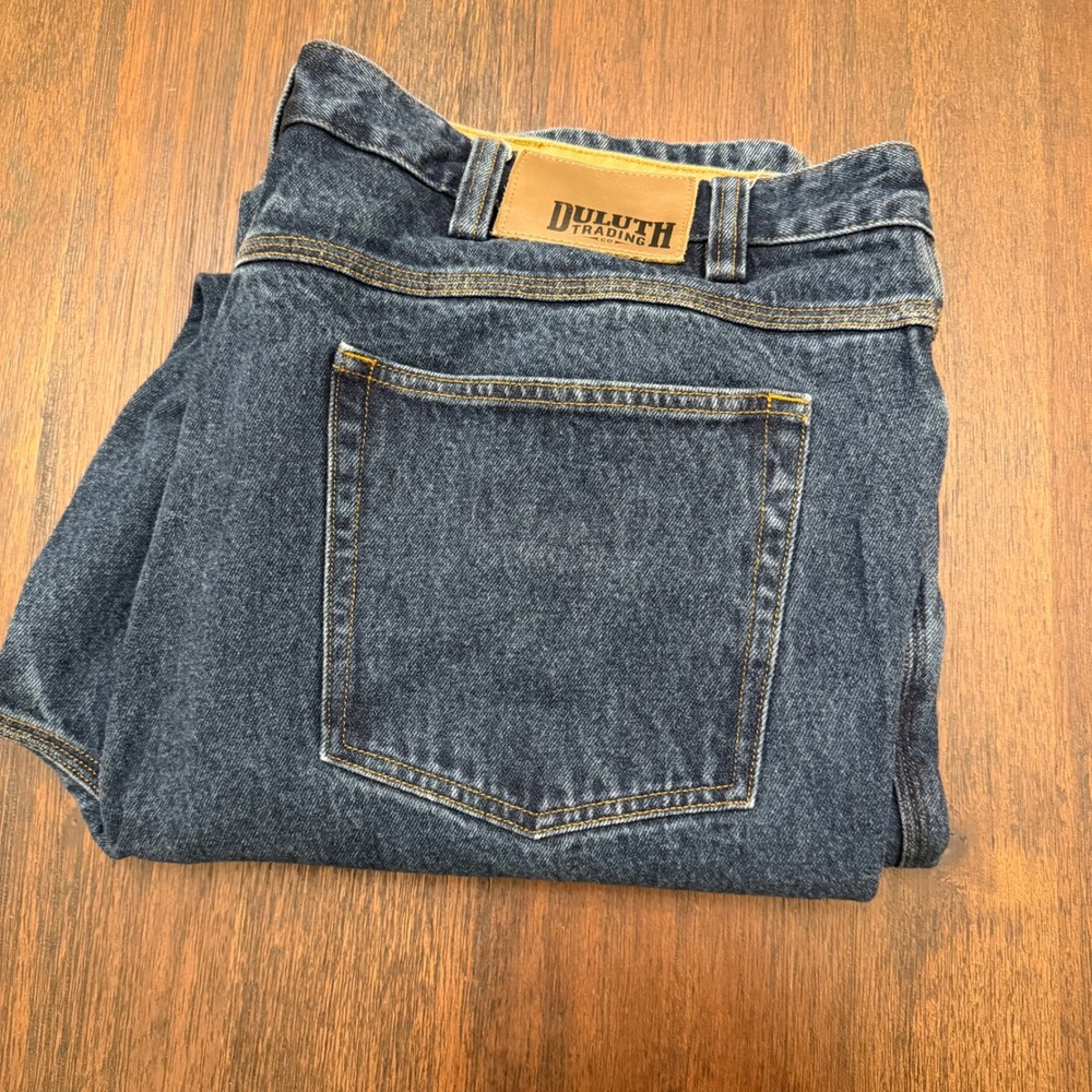 Duluth Trading Co Mens Relaxed Fit Blue Jeans 44x30 100% Cotton Dark Wash Denim